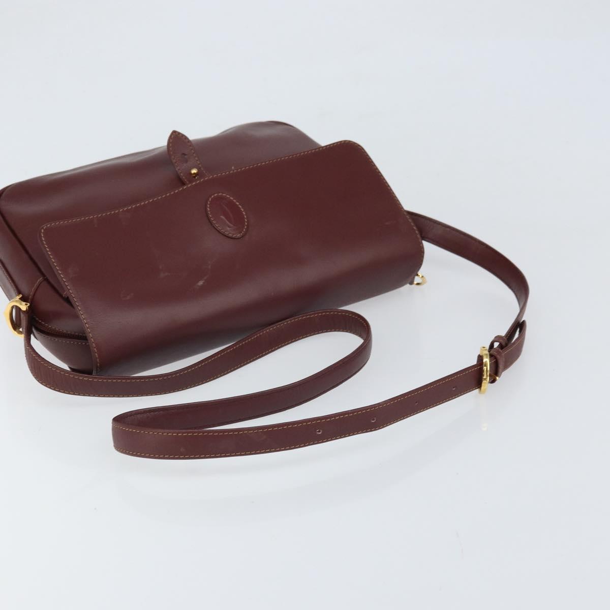 CARTIER Must Line Shoulder Bag Leather Bordeaux Gold Auth 170262