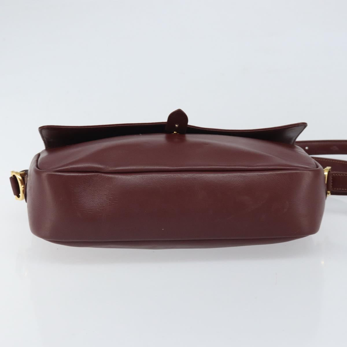 CARTIER Must Line Shoulder Bag Leather Bordeaux Gold Auth 170262