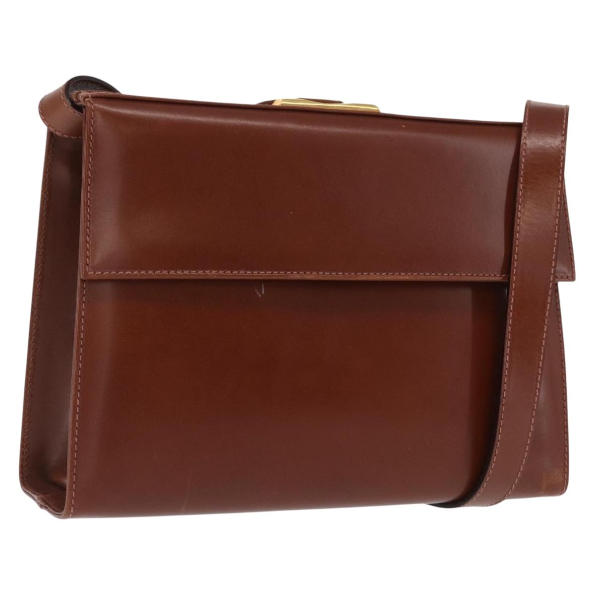 Salvatore Ferragamo Shoulder Bag Leather Brown Gold Auth 170263