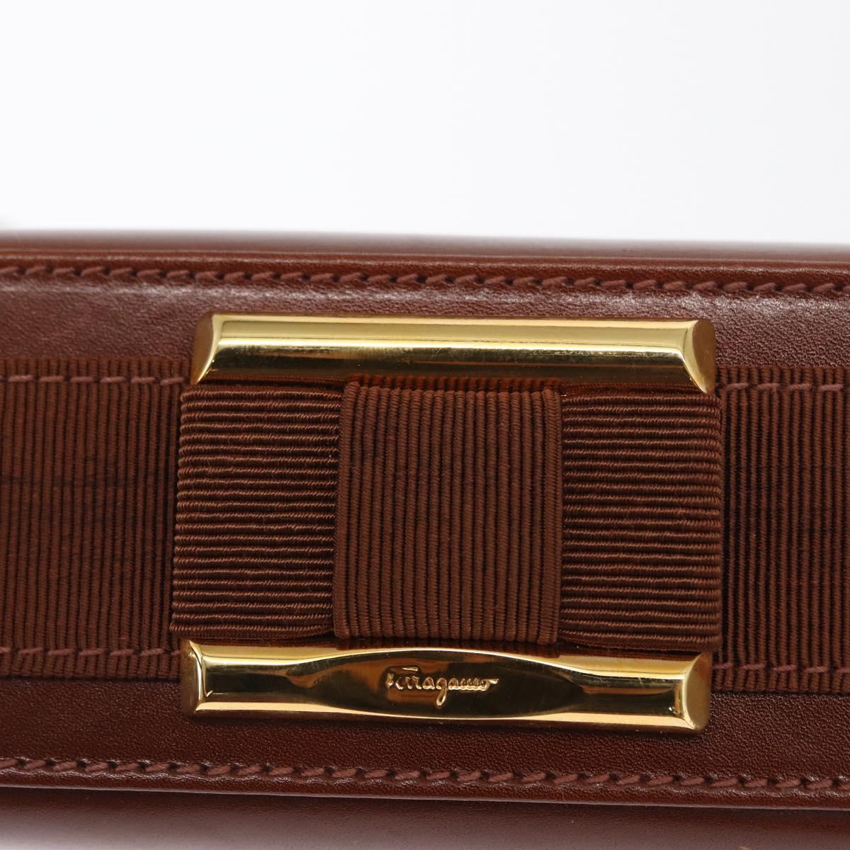 Salvatore Ferragamo Shoulder Bag Leather Brown Gold Auth 170263