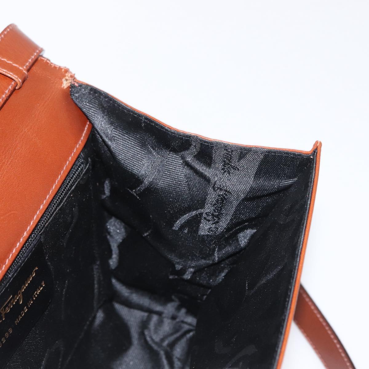 Salvatore Ferragamo Shoulder Bag Leather Brown Gold Auth 170263