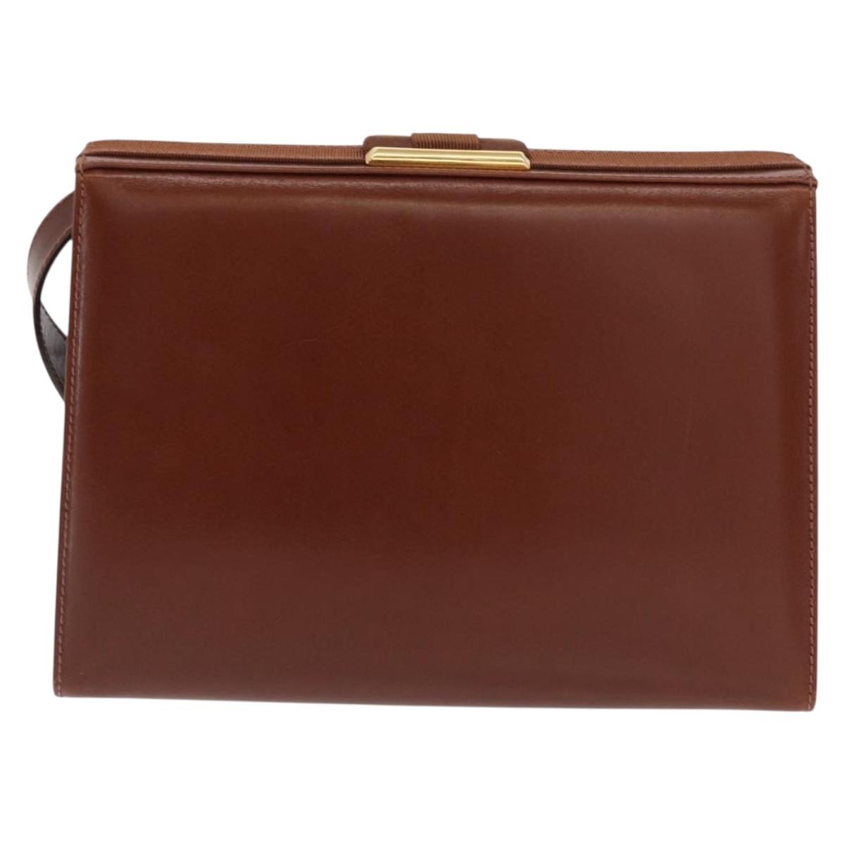 Salvatore Ferragamo Shoulder Bag Leather Brown Gold Auth 170263