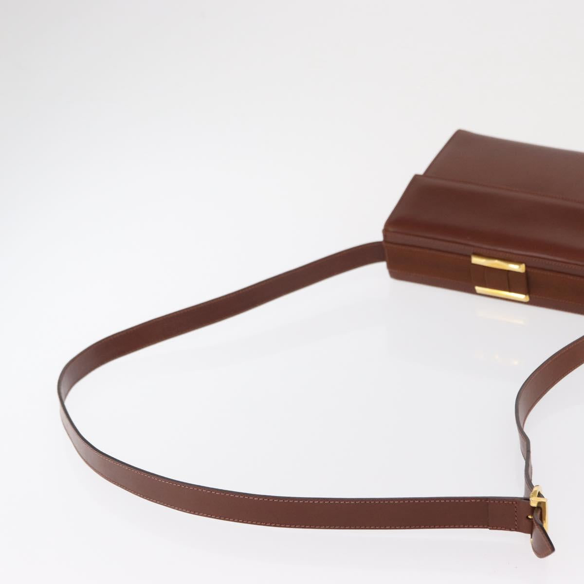 Salvatore Ferragamo Shoulder Bag Leather Brown Gold Auth 170263