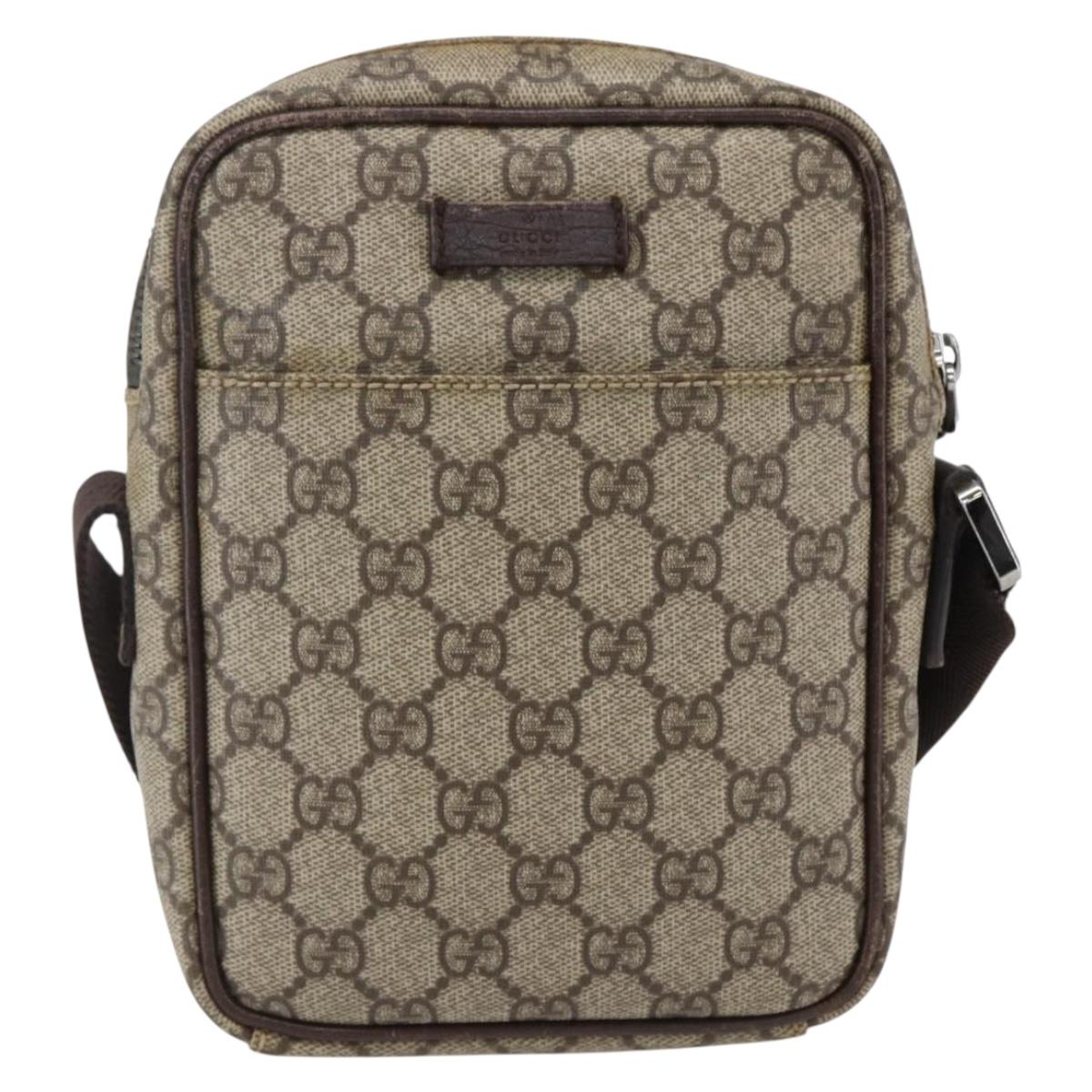 GUCCI GG Supreme Shoulder Bag PVC Beige Silver 122754 Auth 170265