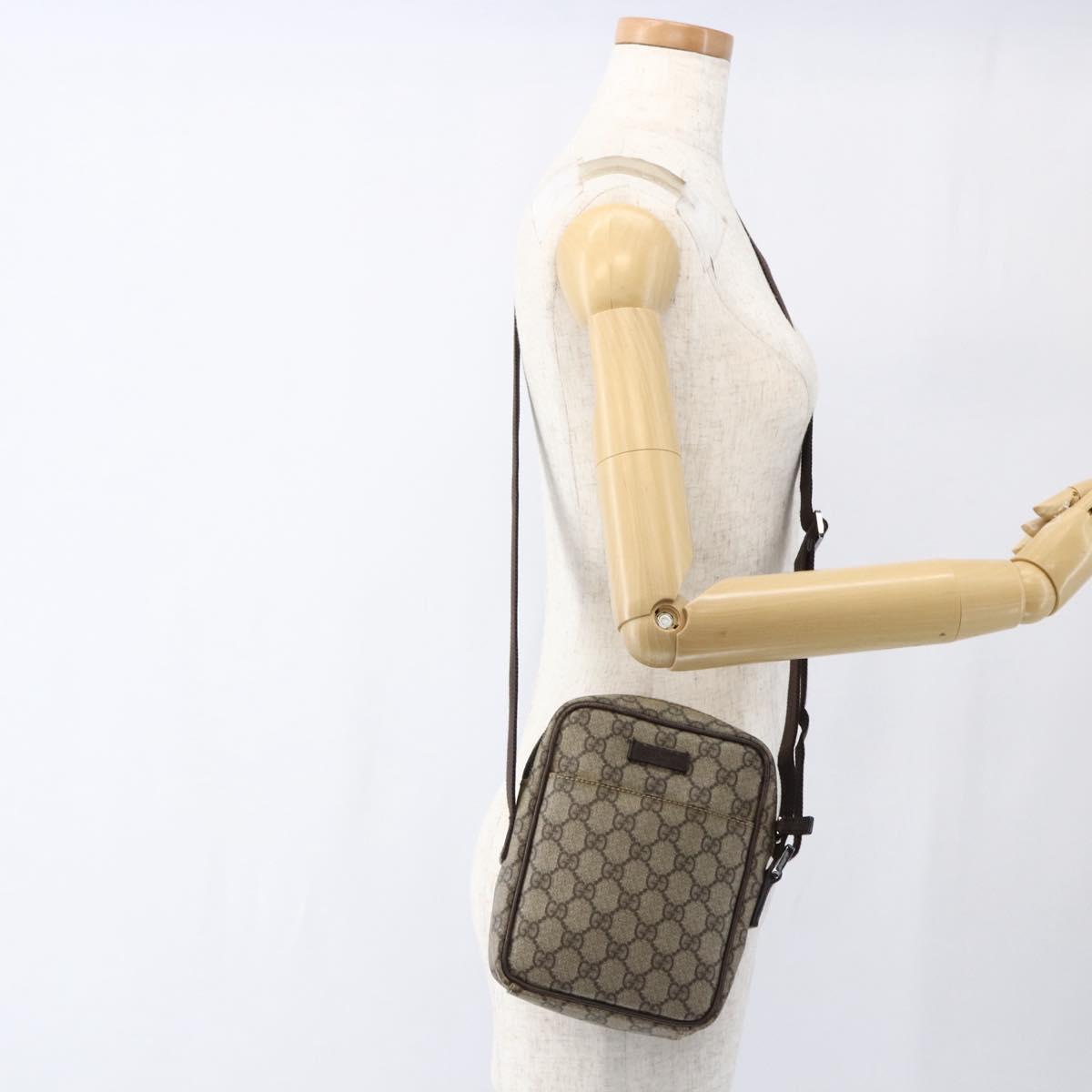 GUCCI GG Supreme Shoulder Bag PVC Beige Silver 122754 Auth 170265