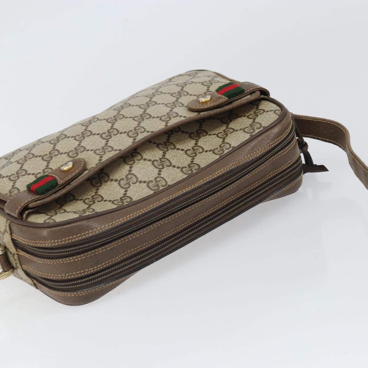 GUCCI GG Supreme Web Sherry Line Bag PVC Beige Gold 904 02 049 Auth 170266