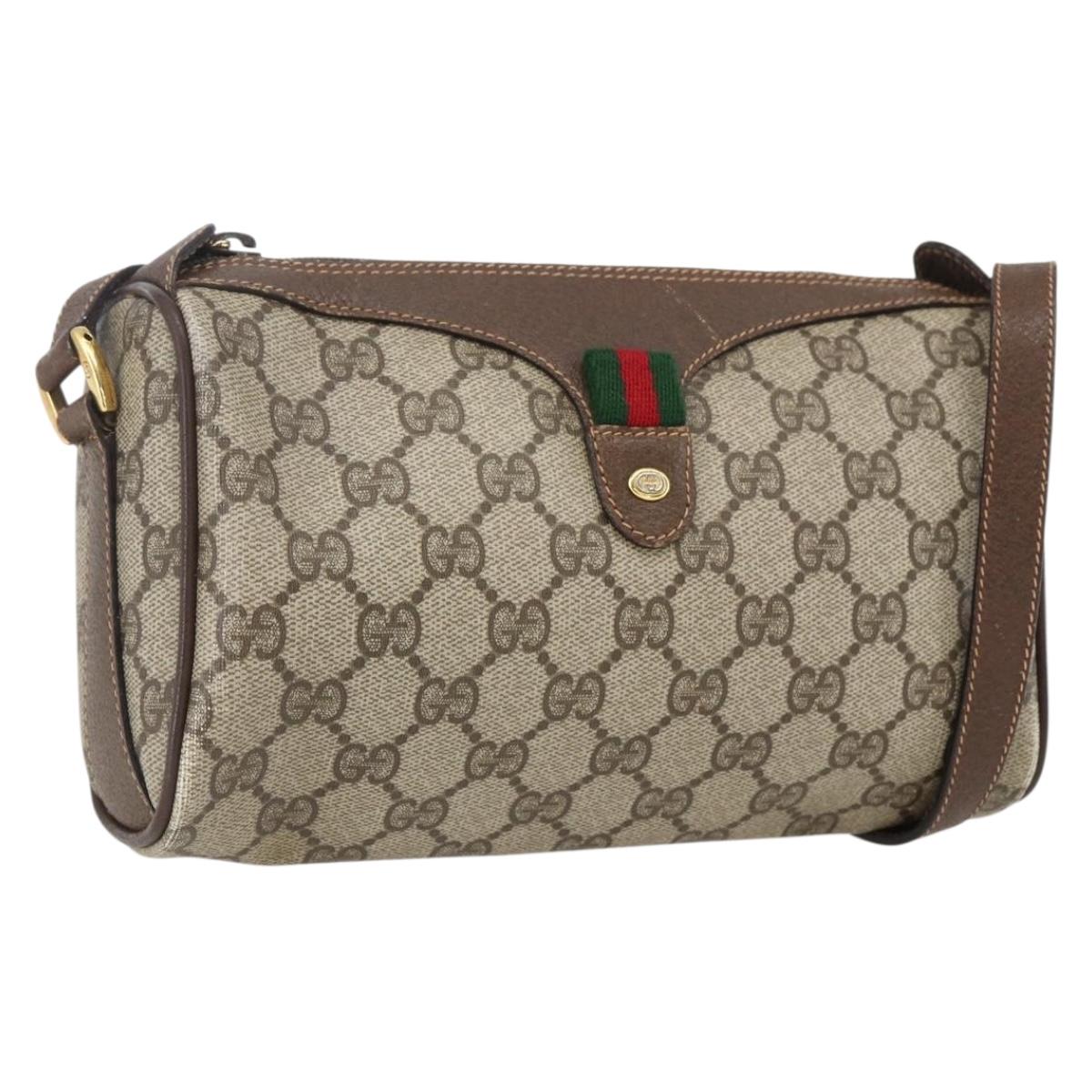 GUCCI GG Supreme Web Sherry Line Bag PVC Beige Gold 89 02 018 Auth 170267