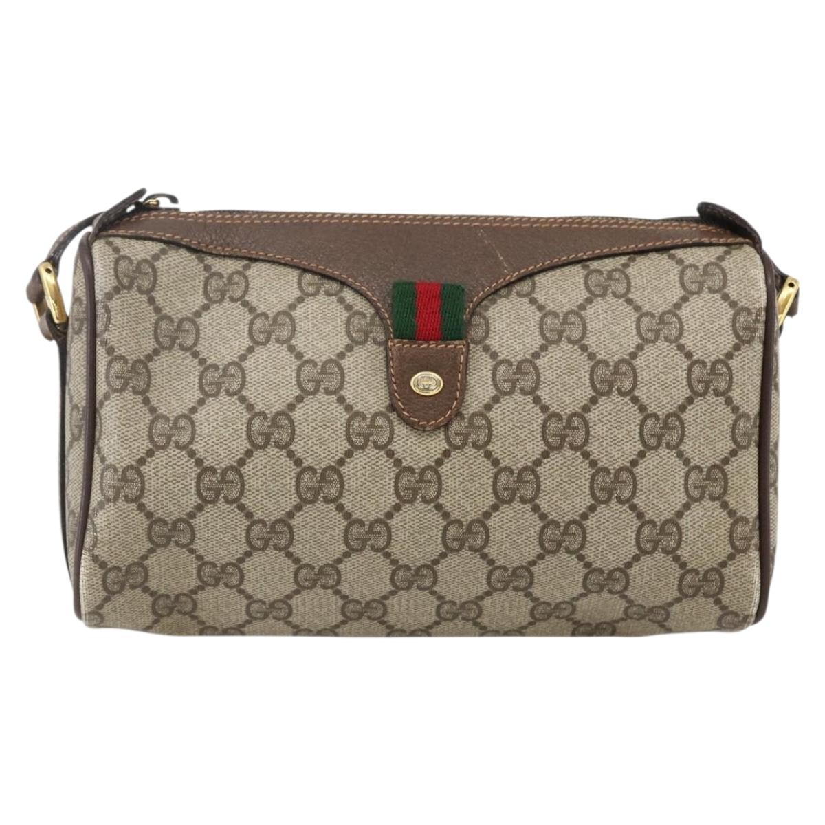 GUCCI GG Supreme Web Sherry Line Bag PVC Beige Gold 89 02 018 Auth 170267