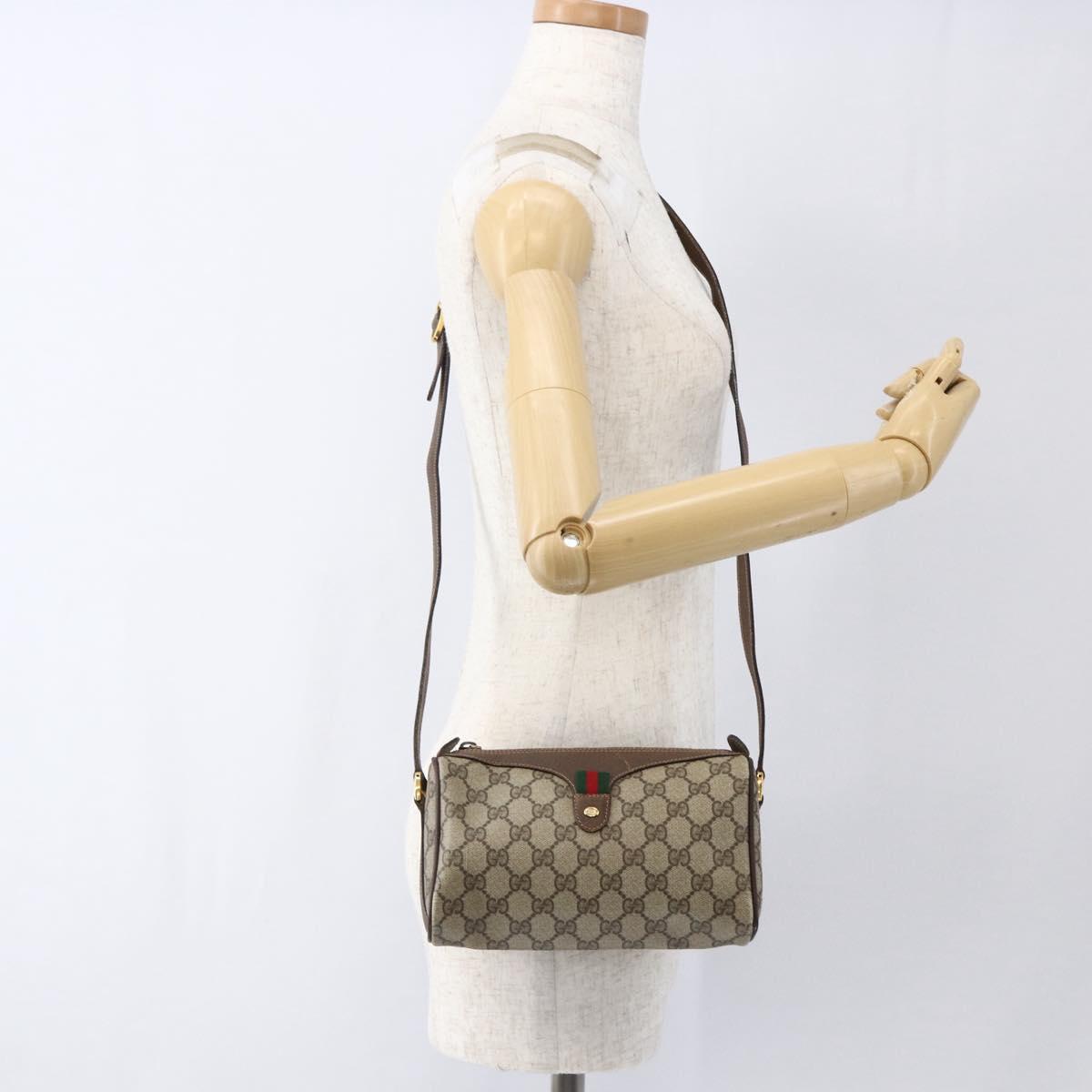 GUCCI GG Supreme Web Sherry Line Bag PVC Beige Gold 89 02 018 Auth 170267