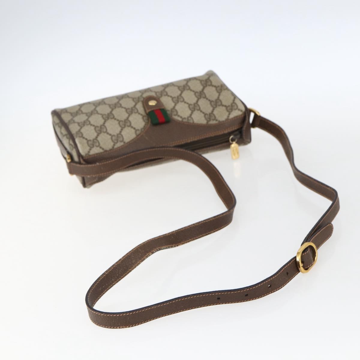 GUCCI GG Supreme Web Sherry Line Bag PVC Beige Gold 89 02 018 Auth 170267