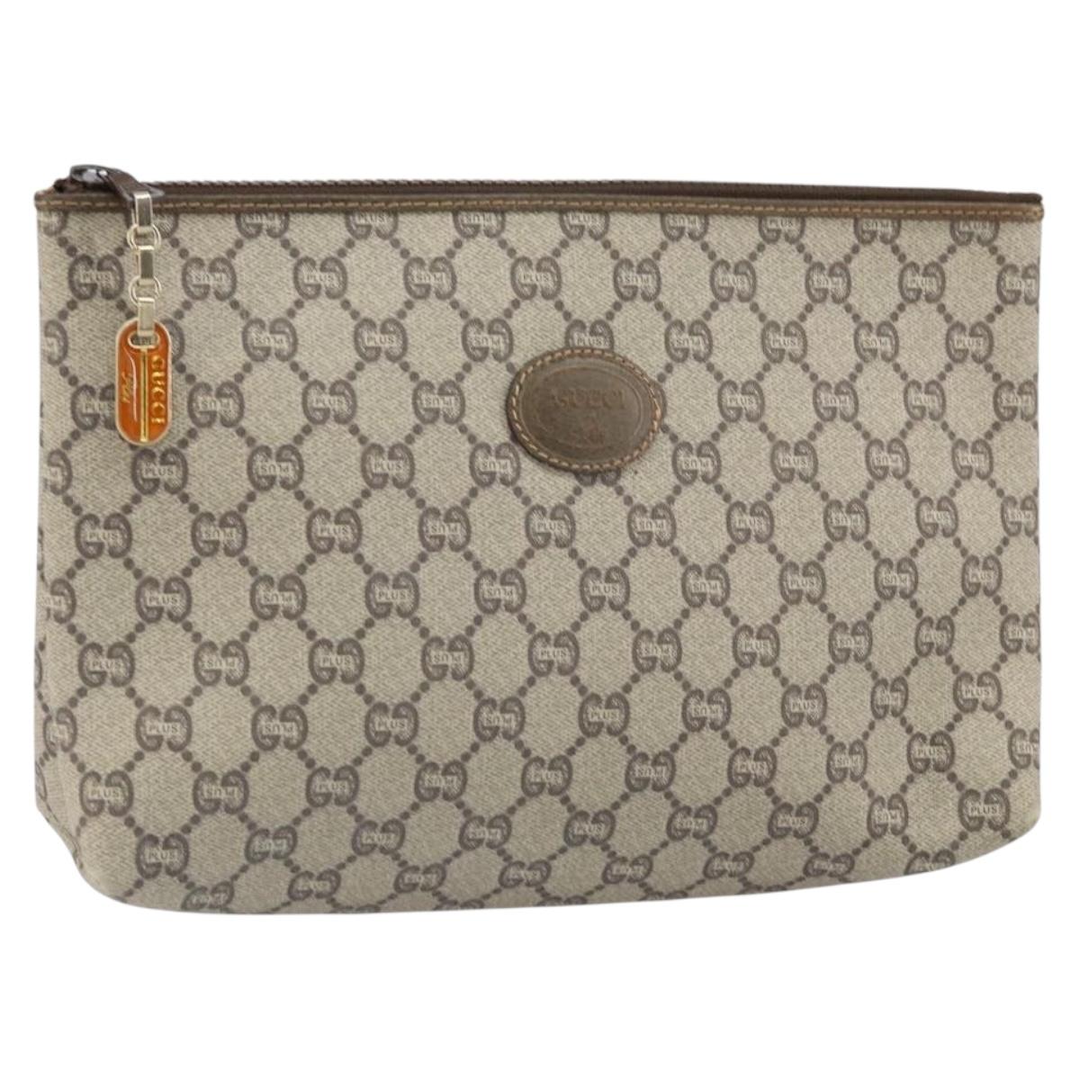 GUCCI GG Plus Supreme Clutch Bag PVC Beige Gold Auth 170268