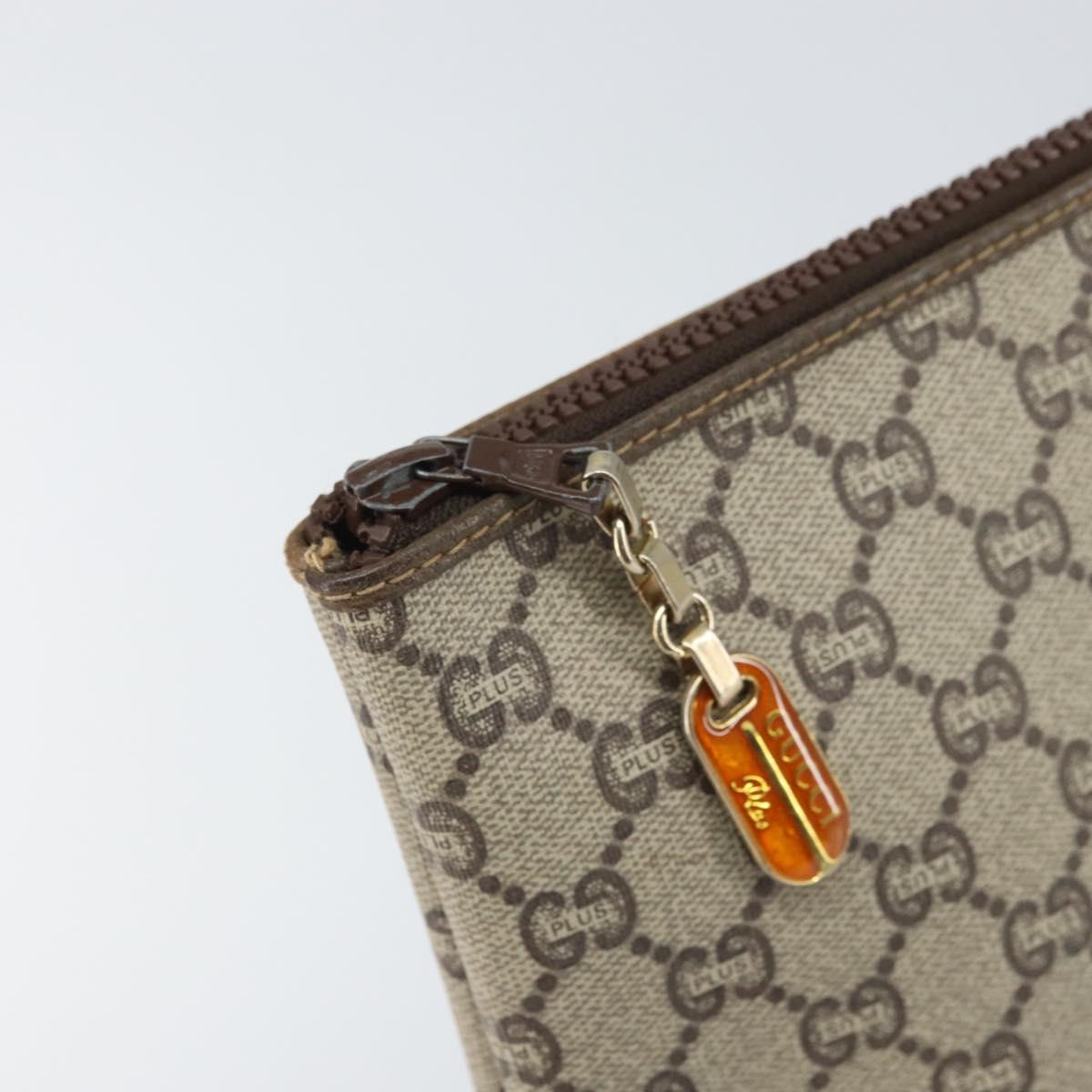 GUCCI GG Plus Supreme Clutch Bag PVC Beige Gold Auth 170268