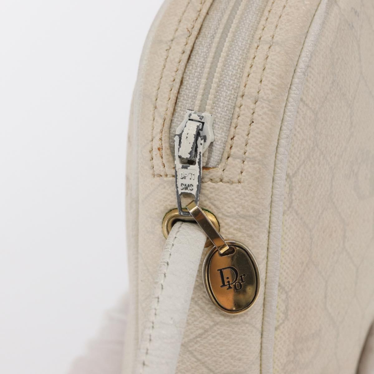 Christian Dior Honeycomb Canvas Shoulder Bag PVC White Gold Auth 170269