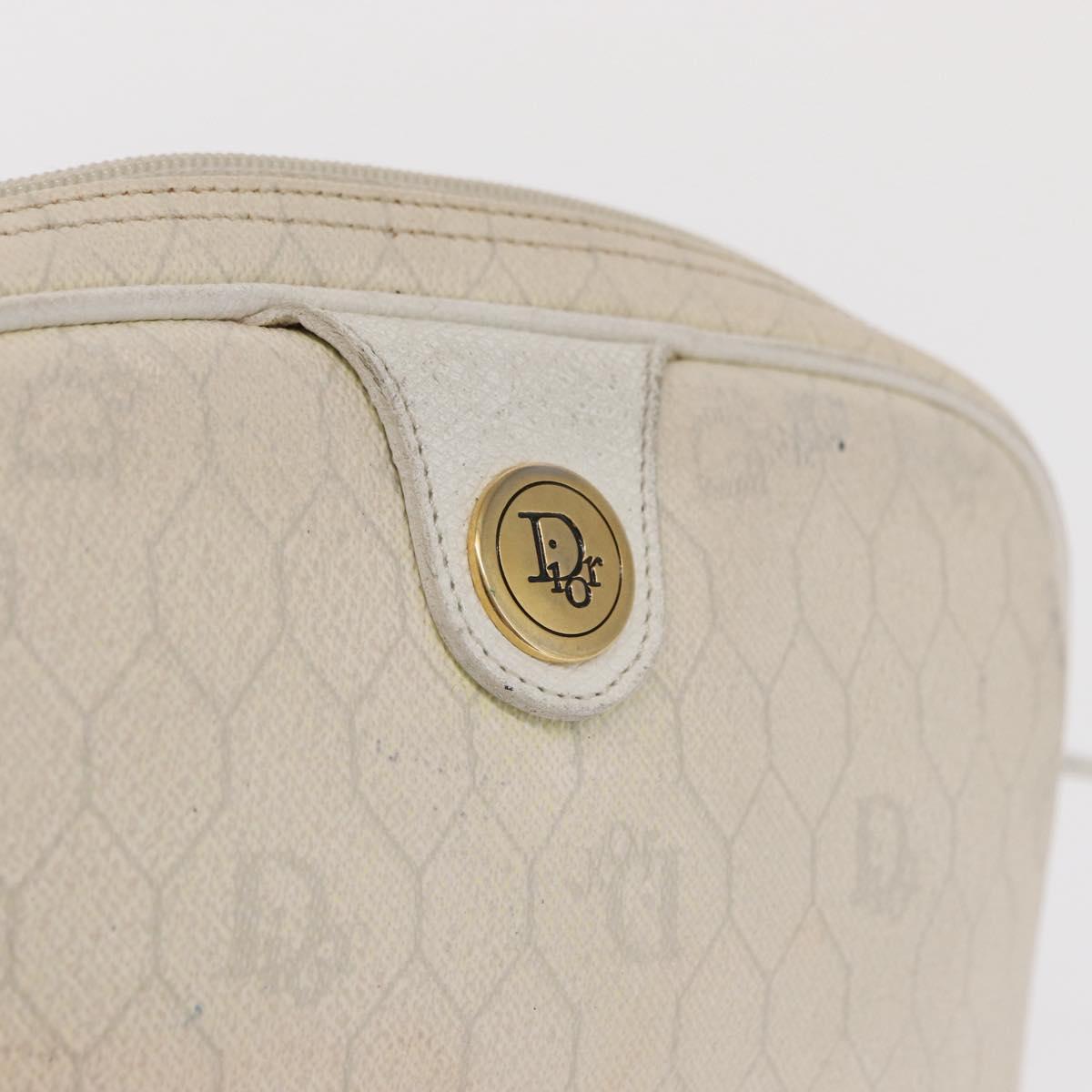 Christian Dior Honeycomb Canvas Shoulder Bag PVC White Gold Auth 170269