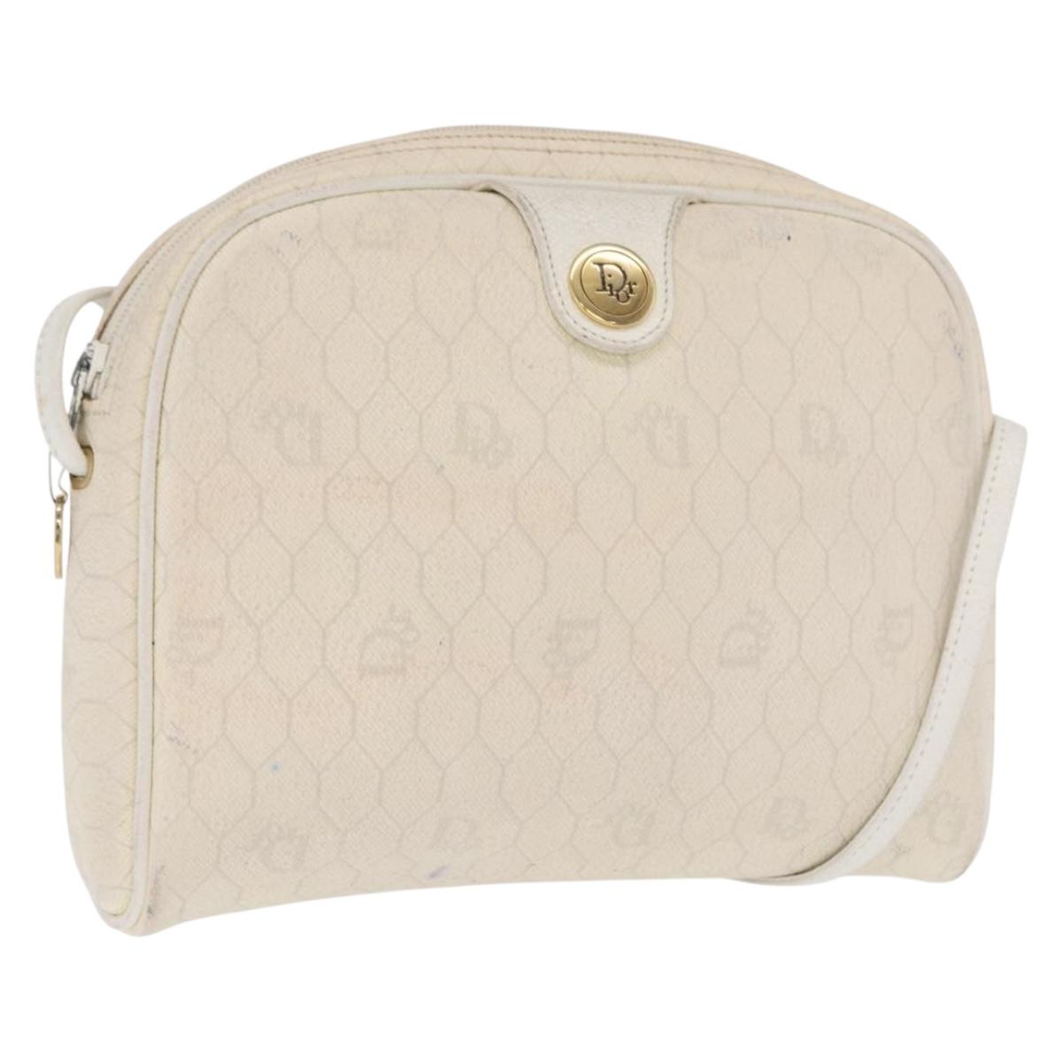 Christian Dior Honeycomb Canvas Shoulder Bag PVC White Gold Auth 170269