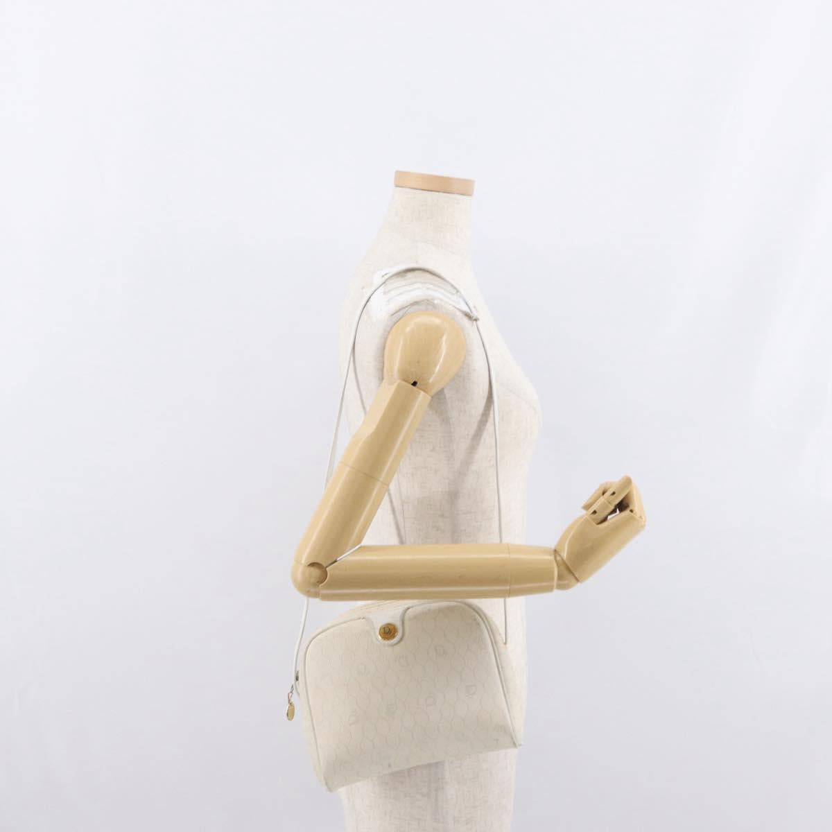 Christian Dior Honeycomb Canvas Shoulder Bag PVC White Gold Auth 170269