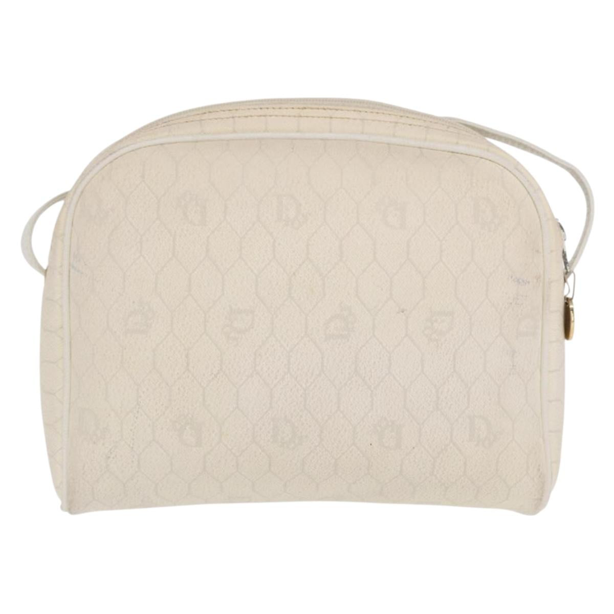 Christian Dior Honeycomb Canvas Shoulder Bag PVC White Gold Auth 170269