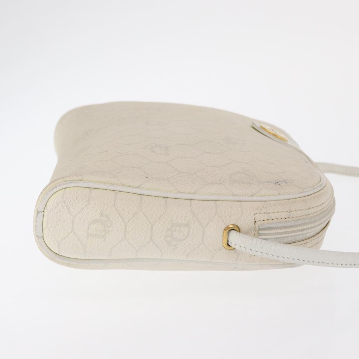 Christian Dior Honeycomb Canvas Shoulder Bag PVC White Gold Auth 170269