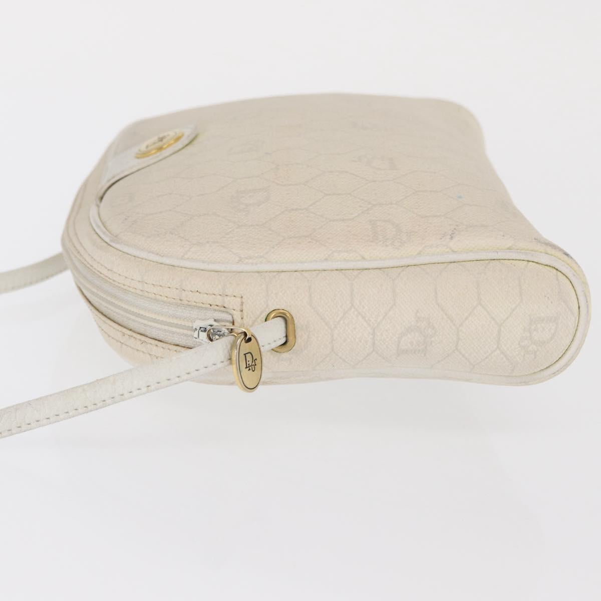 Christian Dior Honeycomb Canvas Shoulder Bag PVC White Gold Auth 170269