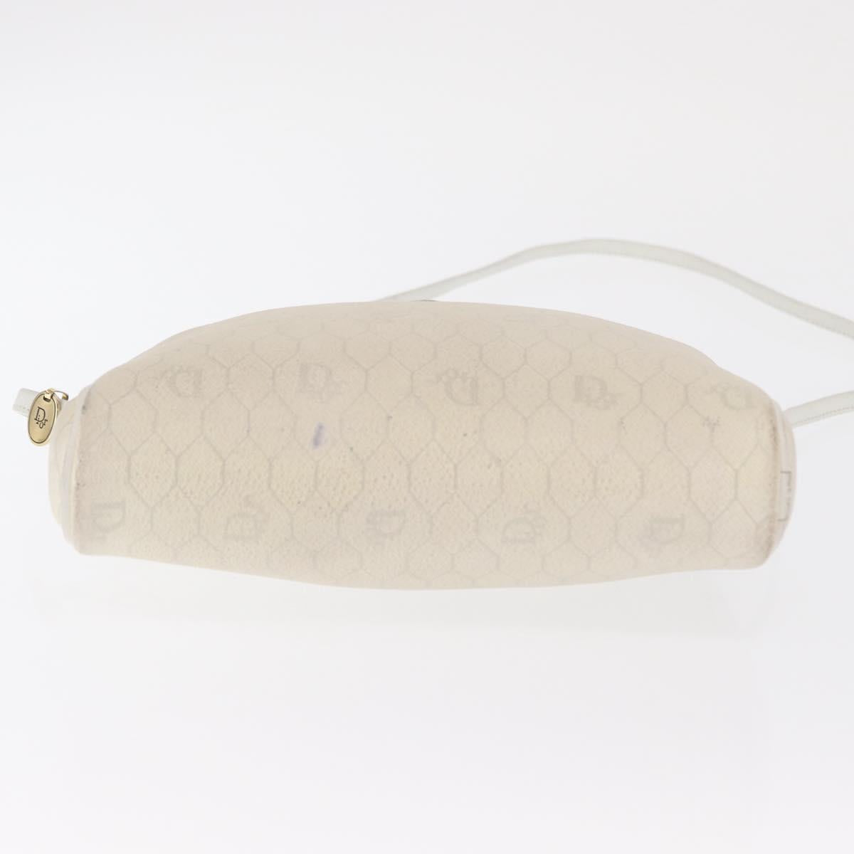 Christian Dior Honeycomb Canvas Shoulder Bag PVC White Gold Auth 170269