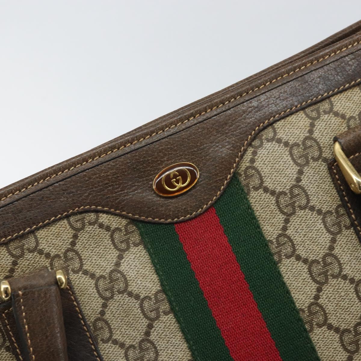 GUCCI GG Supreme Web Sherry Line Hand Bag PVC Beige Gold 010 378 Auth 170272