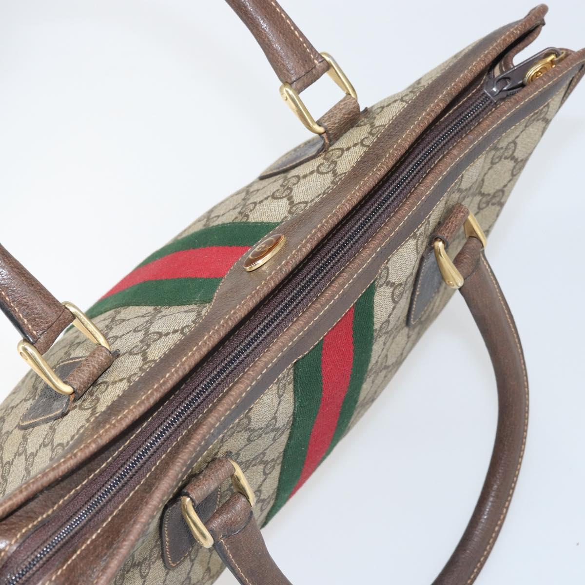 GUCCI GG Supreme Web Sherry Line Hand Bag PVC Beige Gold 010 378 Auth 170272