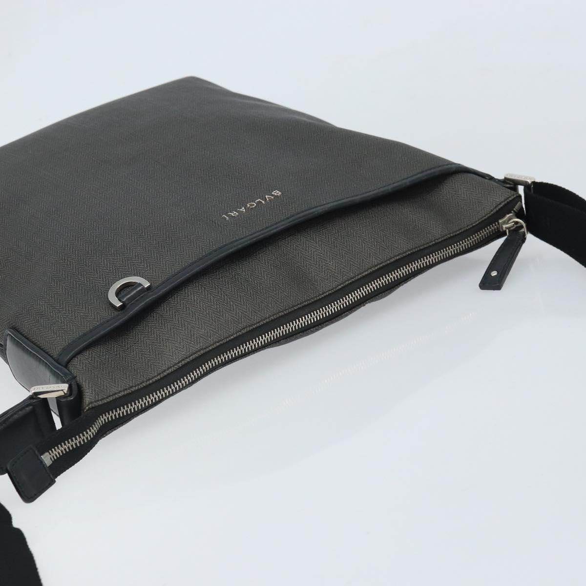 BVLGARI Shoulder Bag PVC Leather Gray Silver Auth 170273
