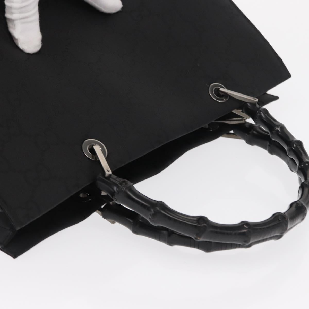 GUCCI Bamboo GG Canvas Hand Bag Black Silver 002 1010 2852 Auth 170276