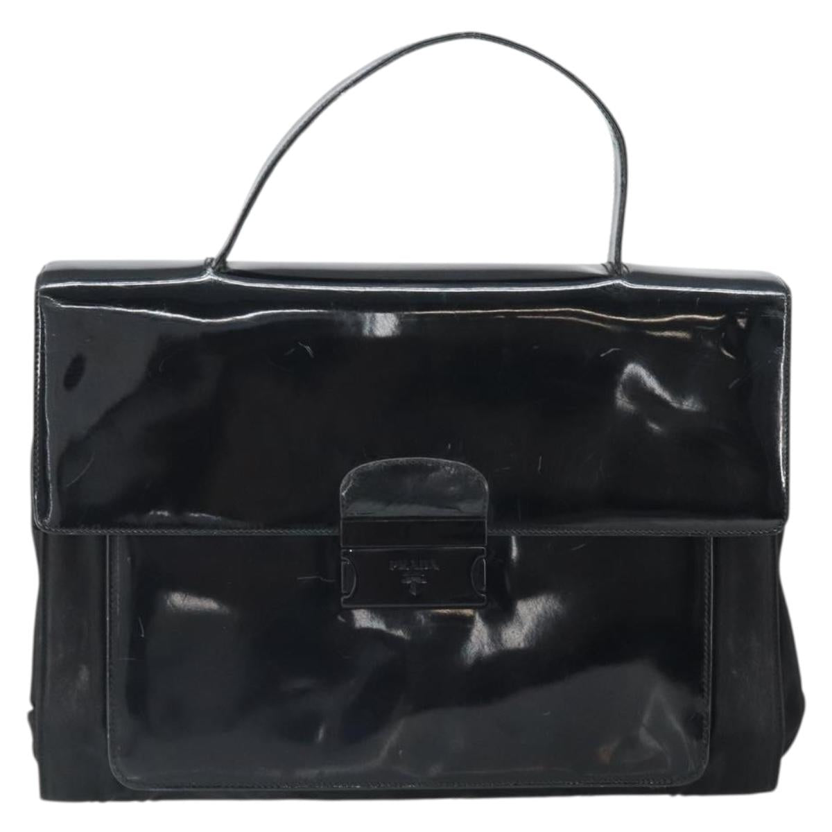 PRADA Hand Bag Patent leather Black Auth 170277