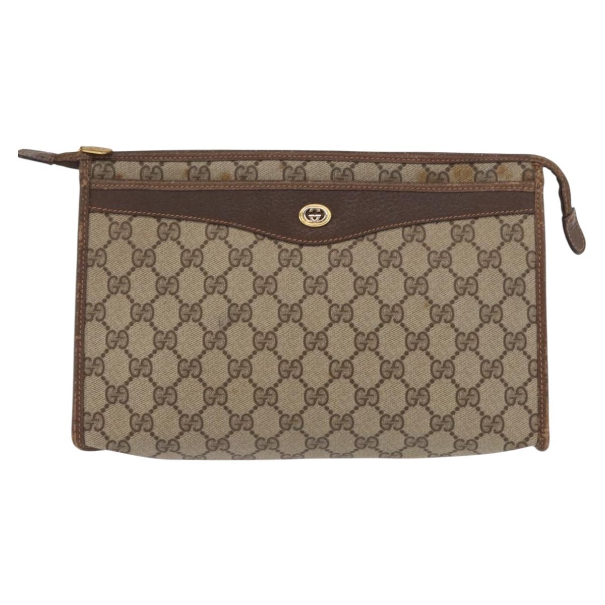 GUCCI GG Supreme Clutch Bag PVC Beige Gold 156 01 051 Auth 170281