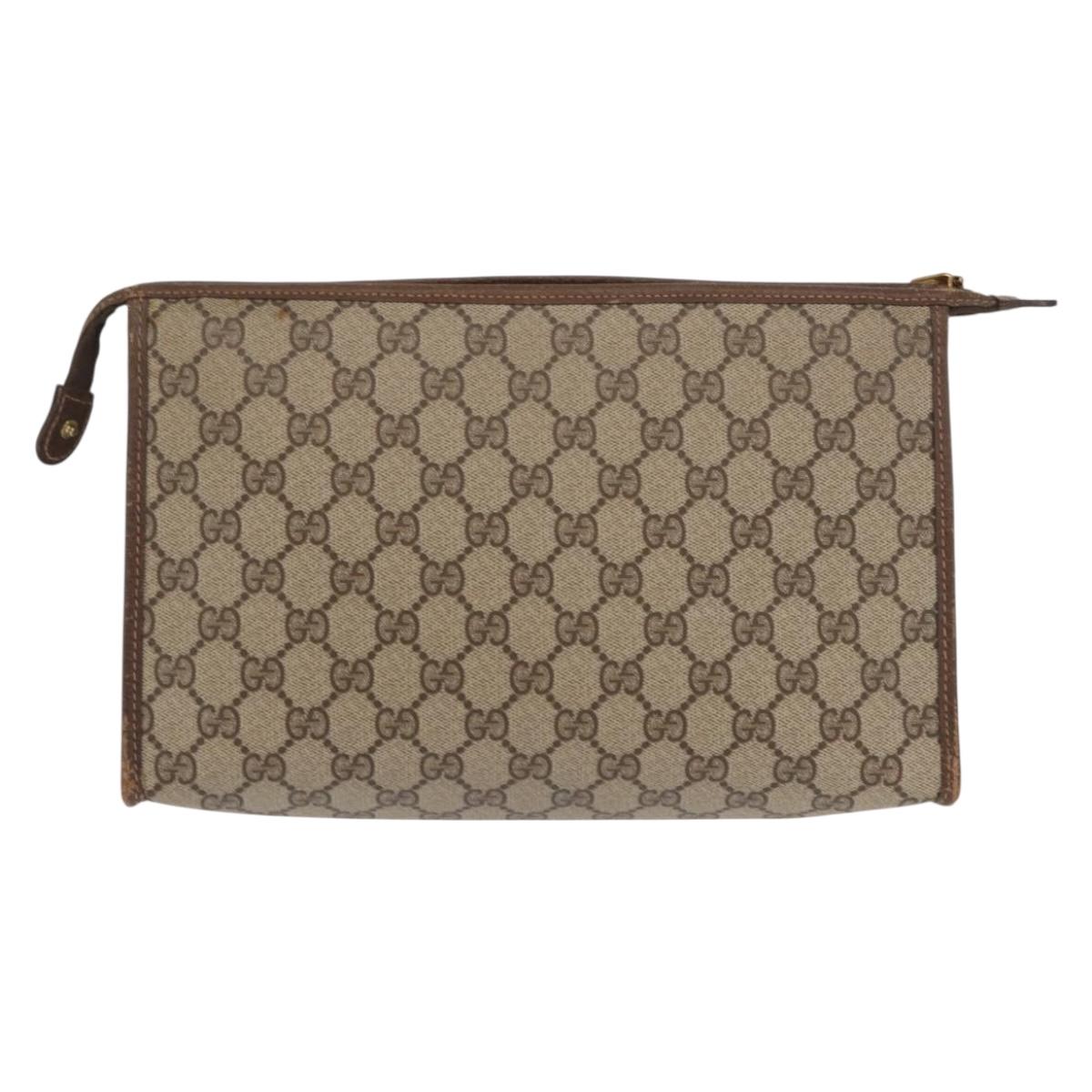 GUCCI GG Supreme Clutch Bag PVC Beige Gold 156 01 051 Auth 170281