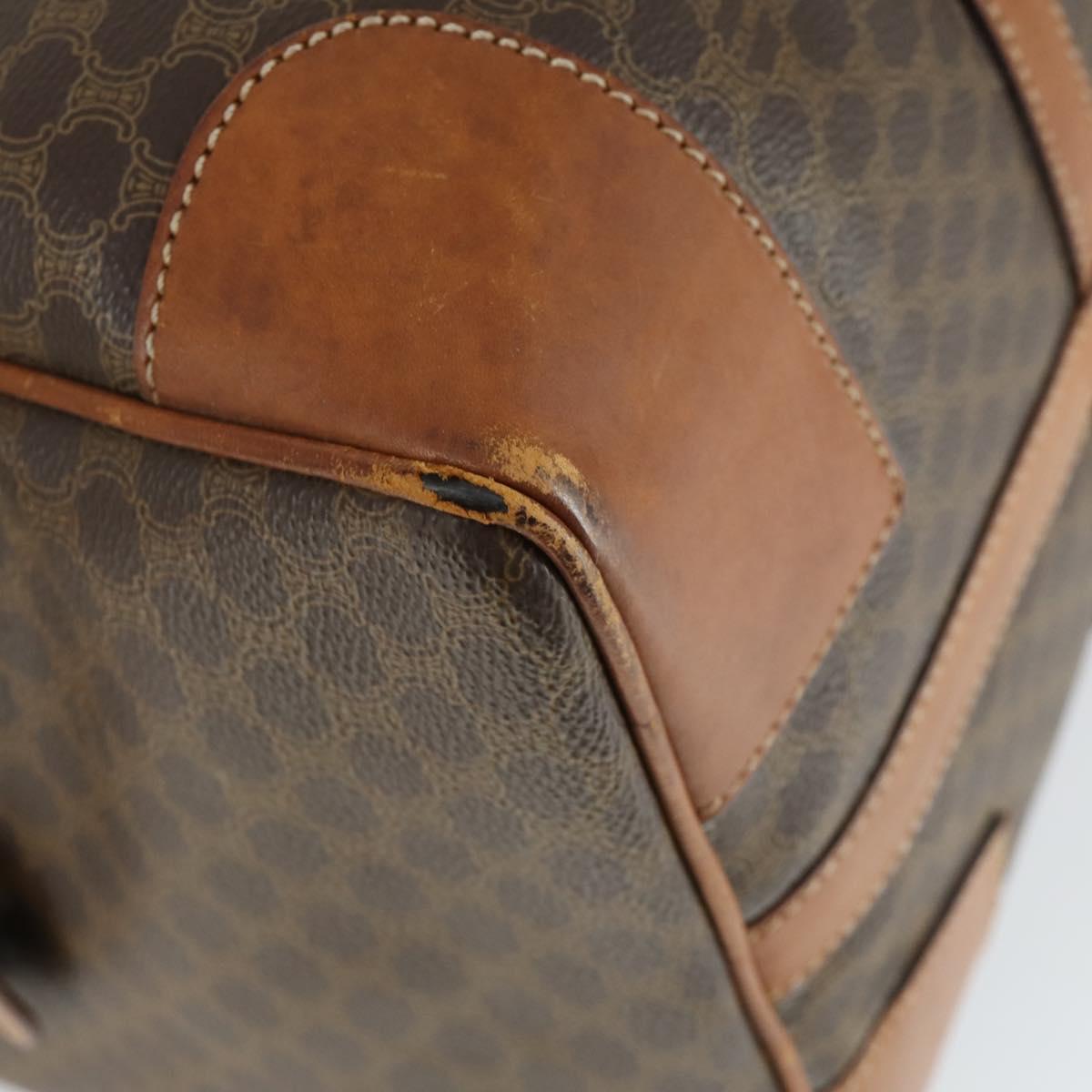 CELINE Macadam Canvas Boston Bag PVC Leather Brown Gold Auth 170283