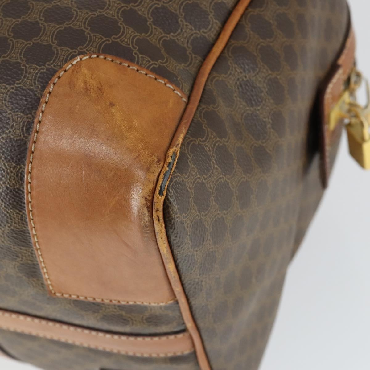 CELINE Macadam Canvas Boston Bag PVC Leather Brown Gold Auth 170283