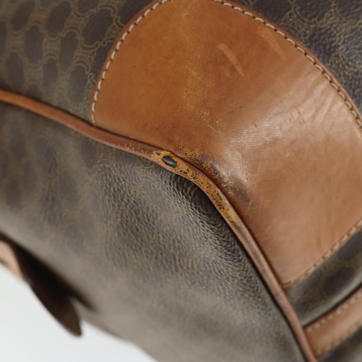 CELINE Macadam Canvas Boston Bag PVC Leather Brown Gold Auth 170283