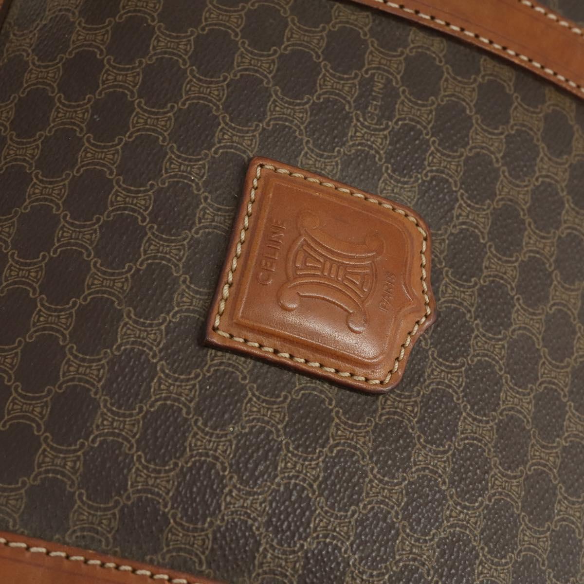 CELINE Macadam Canvas Boston Bag PVC Leather Brown Gold Auth 170283