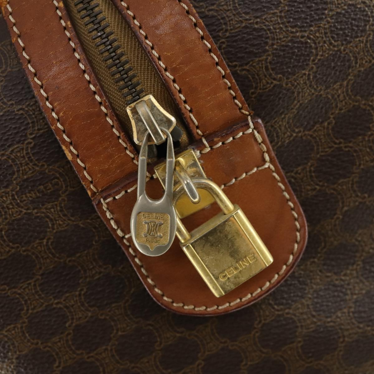 CELINE Macadam Canvas Boston Bag PVC Leather Brown Gold Auth 170283