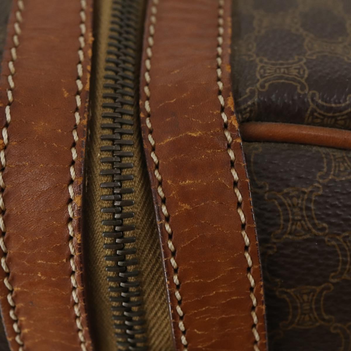 CELINE Macadam Canvas Boston Bag PVC Leather Brown Gold Auth 170283