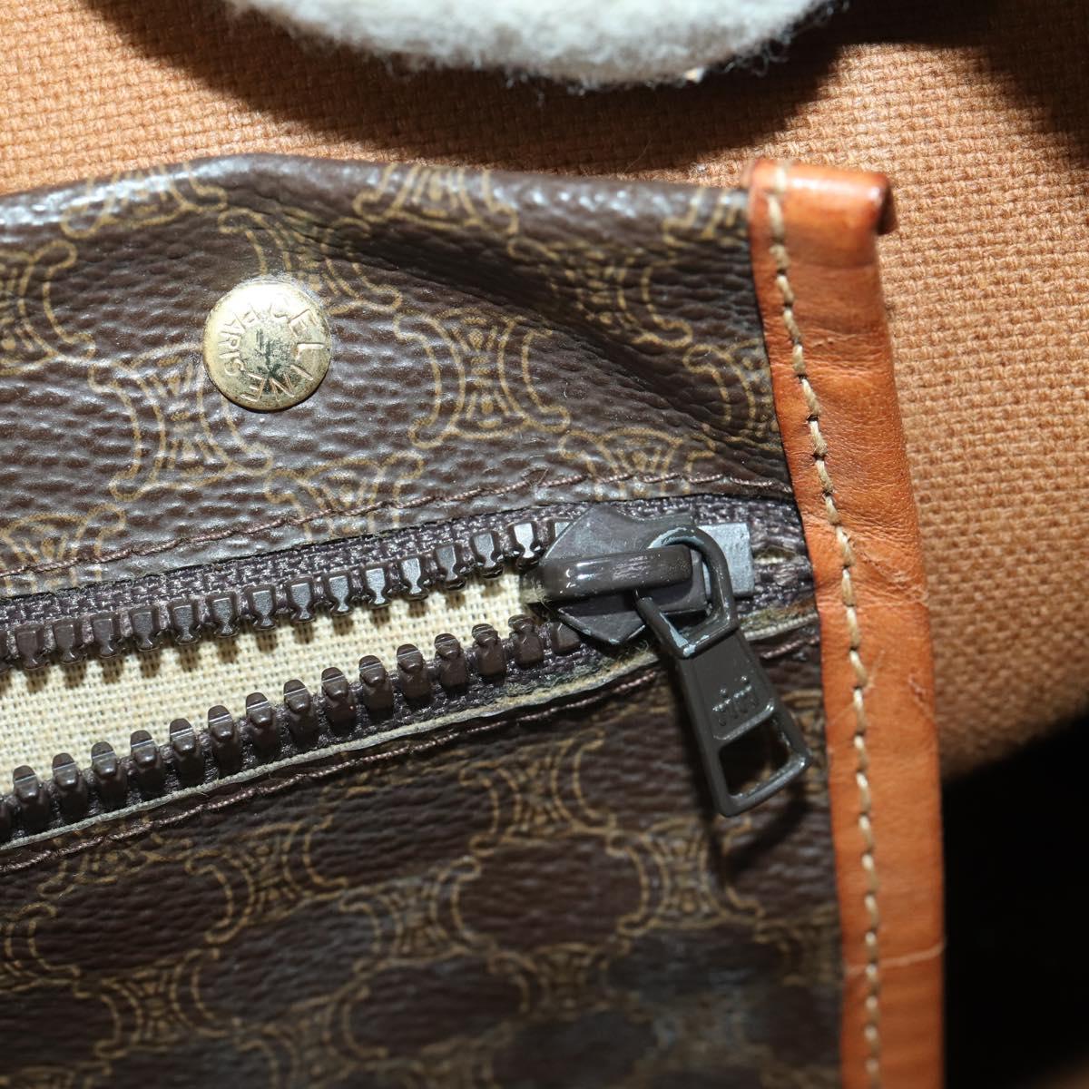 CELINE Macadam Canvas Boston Bag PVC Leather Brown Gold Auth 170283