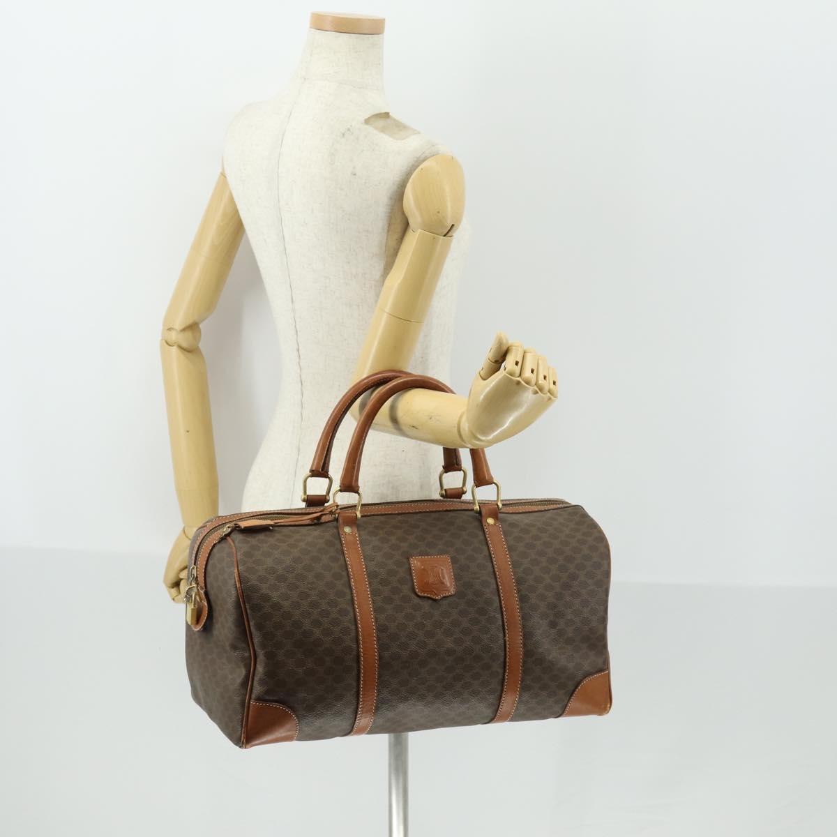 CELINE Macadam Canvas Boston Bag PVC Leather Brown Gold Auth 170283