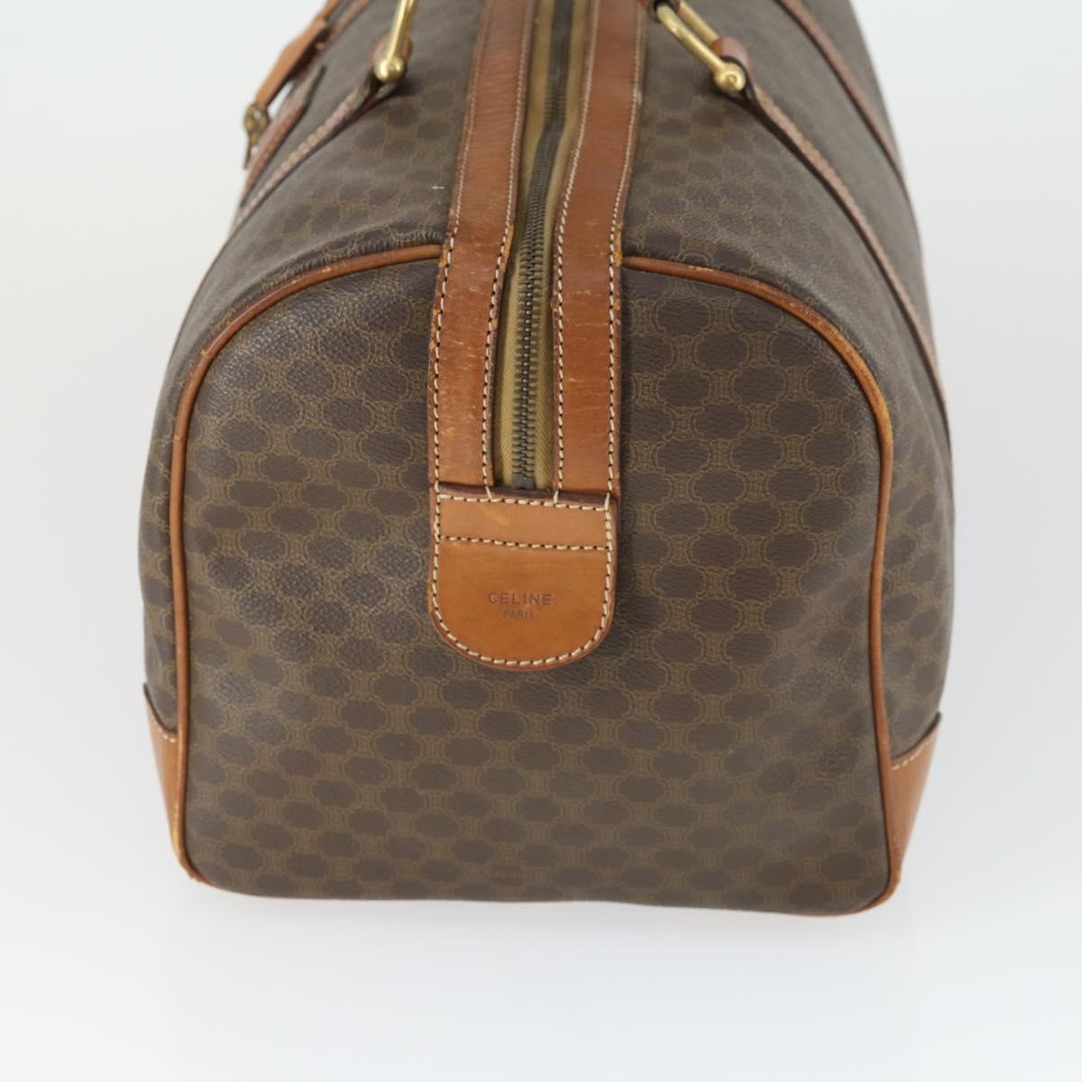 CELINE Macadam Canvas Boston Bag PVC Leather Brown Gold Auth 170283