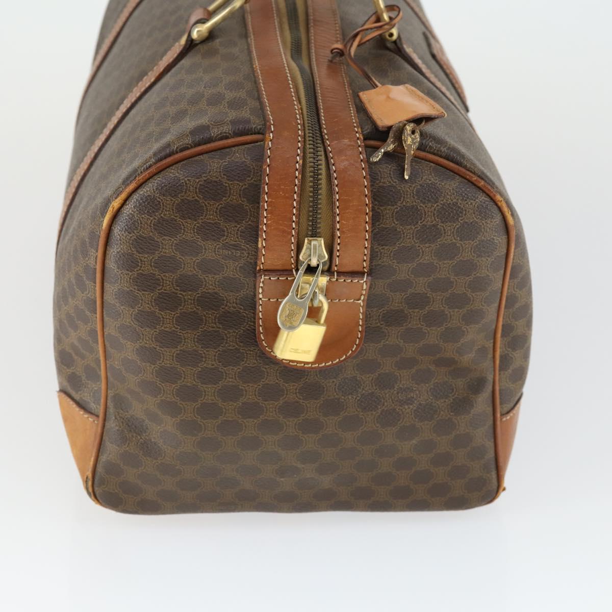 CELINE Macadam Canvas Boston Bag PVC Leather Brown Gold Auth 170283