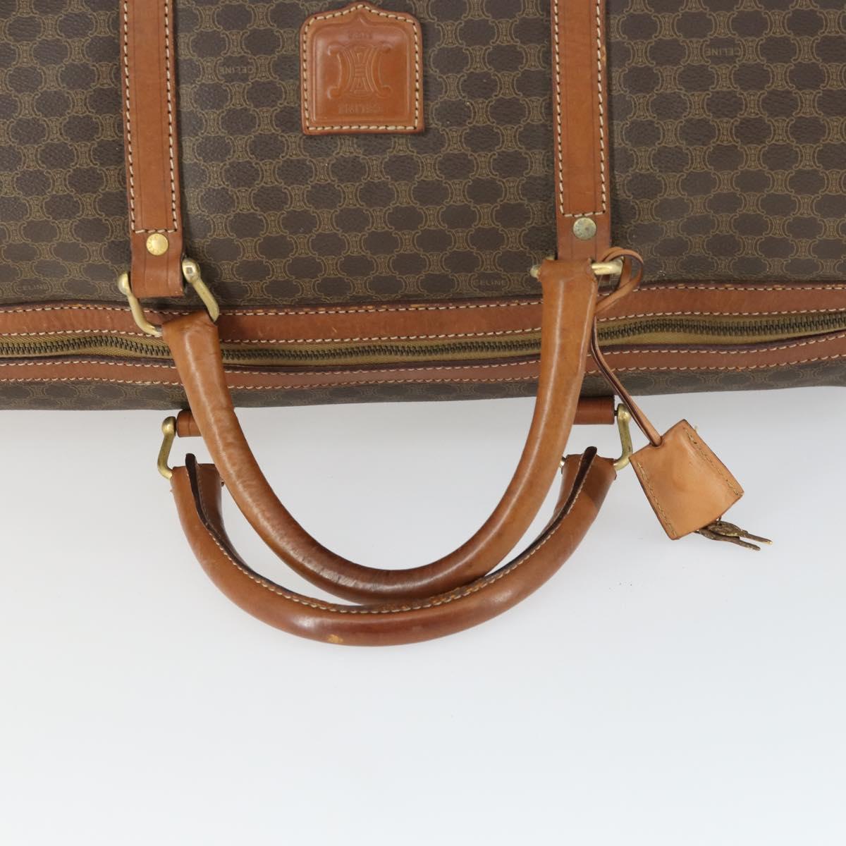 CELINE Macadam Canvas Boston Bag PVC Leather Brown Gold Auth 170283