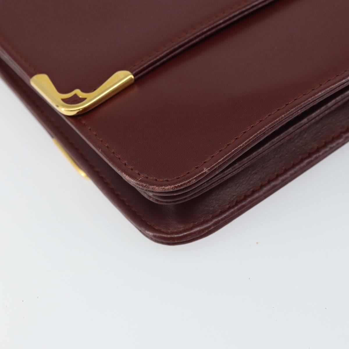 CARTIER Must Line Shoulder Bag Leather Bordeaux Gold Auth 170288