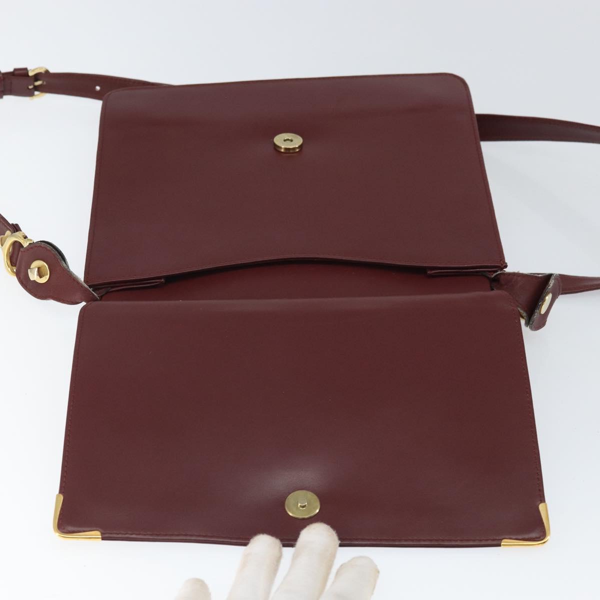 CARTIER Must Line Shoulder Bag Leather Bordeaux Gold Auth 170288