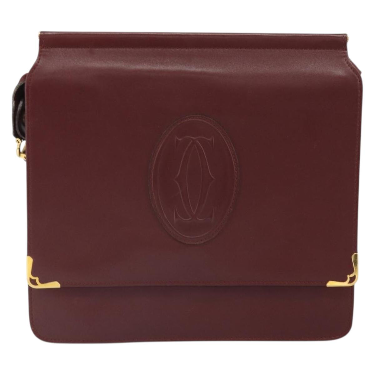 CARTIER Must Line Shoulder Bag Leather Bordeaux Gold Auth 170288