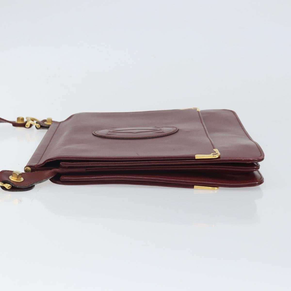CARTIER Must Line Shoulder Bag Leather Bordeaux Gold Auth 170288