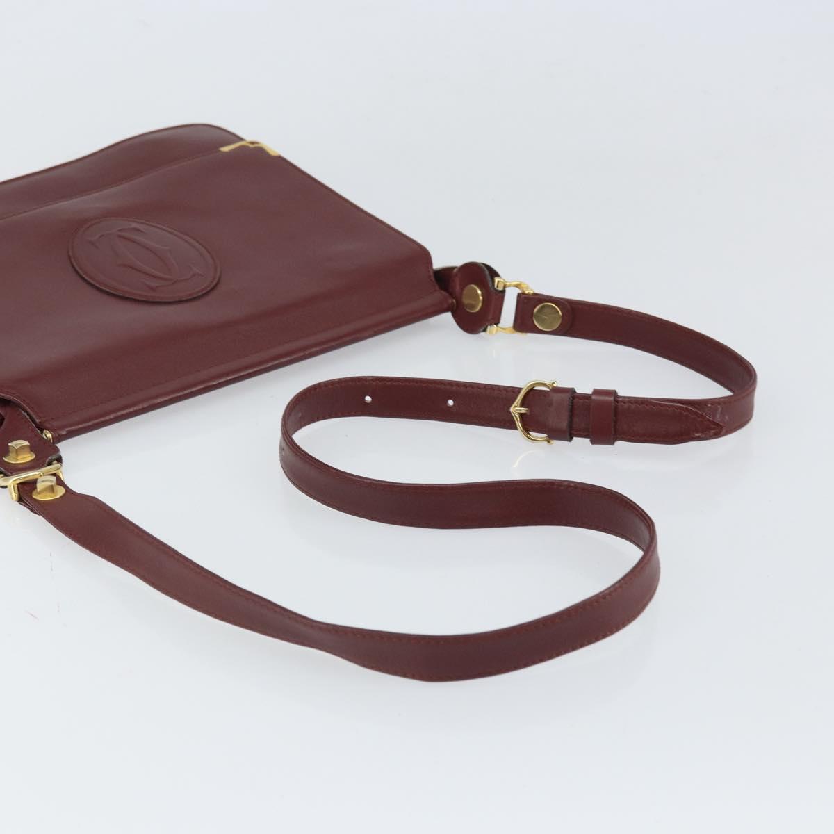 CARTIER Must Line Shoulder Bag Leather Bordeaux Gold Auth 170288