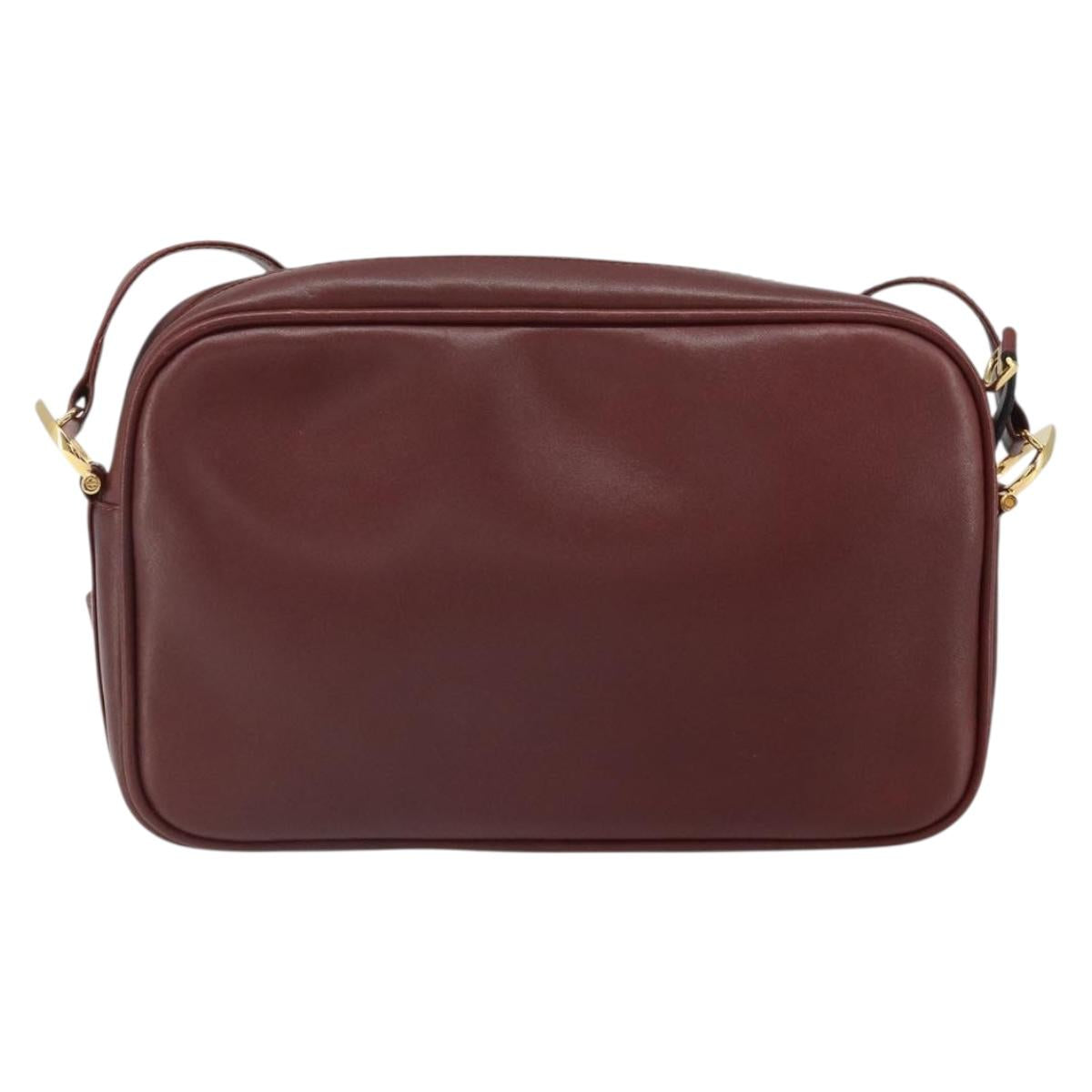 CARTIER Must Line Shoulder Bag Leather Bordeaux Gold Auth 170289