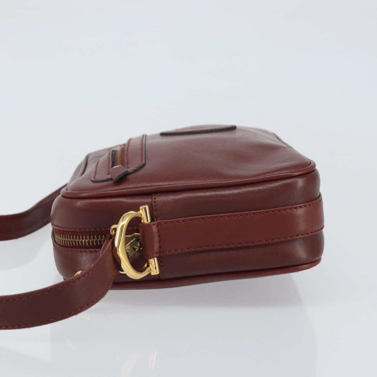 CARTIER Must Line Shoulder Bag Leather Bordeaux Gold Auth 170289