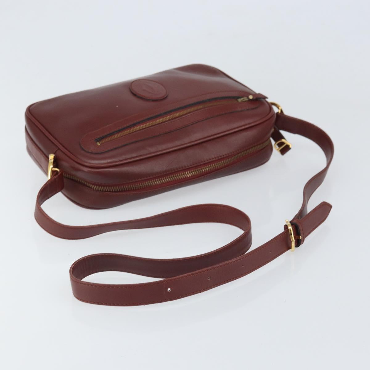 CARTIER Must Line Shoulder Bag Leather Bordeaux Gold Auth 170289